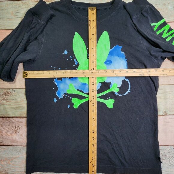 Psycho Bunny Mens Black Long Sleeve Shirt Neon Graphic Logo Size Medium - Picture 8 of 10